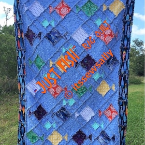 JuSt FiSh Rag Quilt PDF PATTERN-TUTORIAL Two sizes Adult throw size 50 X 70 or Twin bed size 72 x 93 for the boys or the Beach image 1