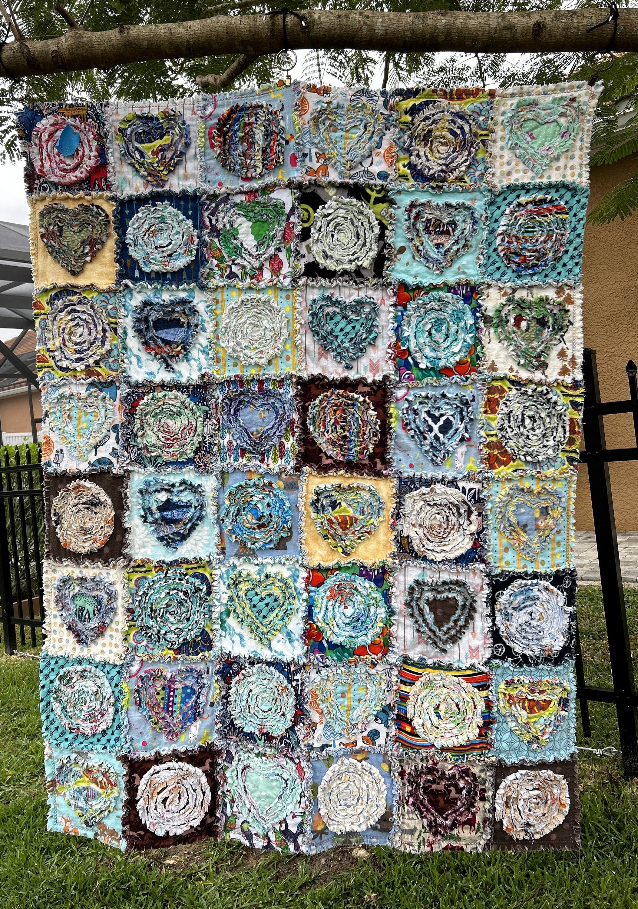 Fish Rag Quilt Jamie Quilt- Appliqued Flannel Rag Quilt Throw- 41
