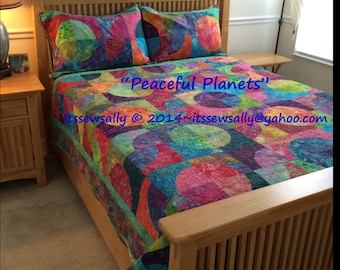 Batik Quilt & SHAM- PDF Pattern/Tutorial drunkard path block. Fat quarter friendly! 84"x92" + 100"x108"