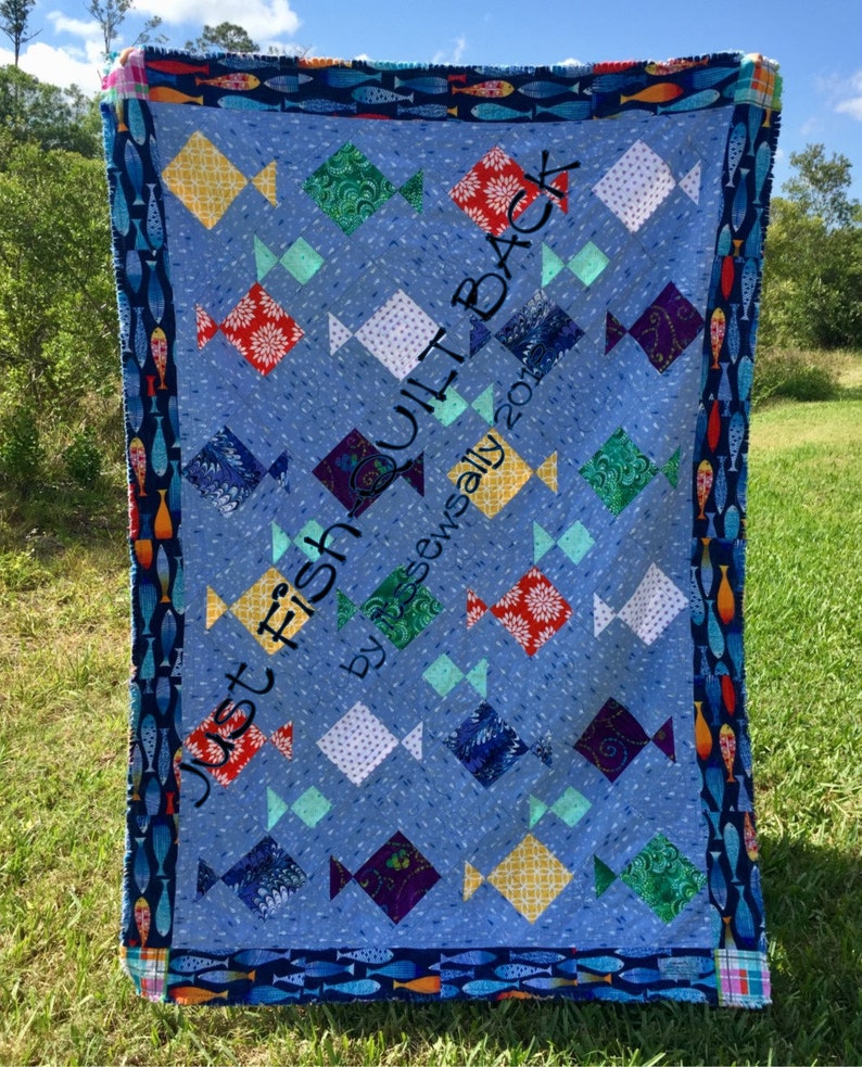 JuSt FiSh Rag Quilt PDF PATTERN-TUTORIAL Two sizes Adult throw size 50 X 70 or Twin bed size 72 x 93 for the boys or the Beach image 3