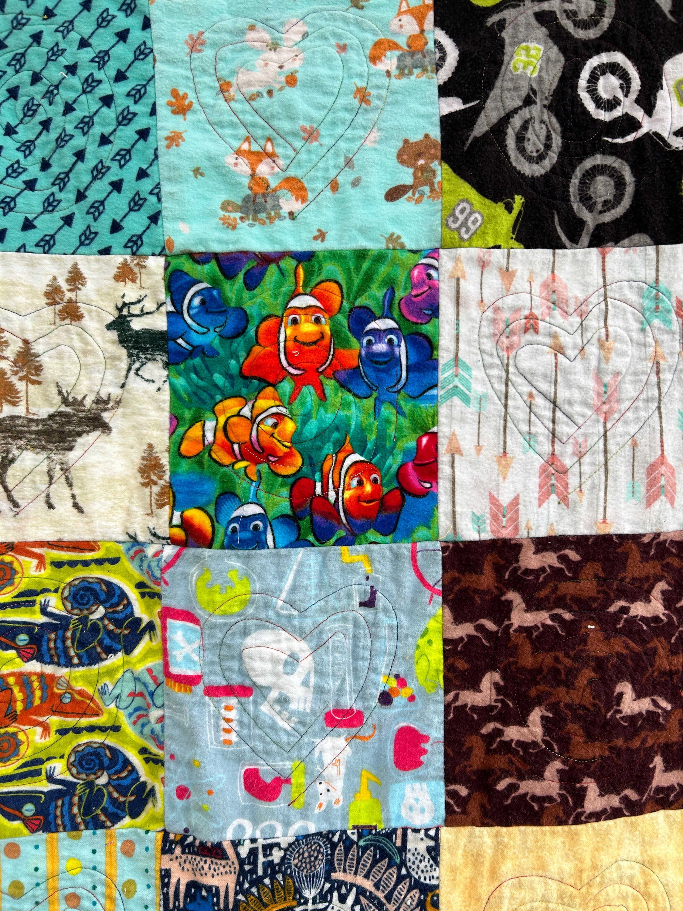 Fish Rag Quilt Jamie Quilt- Appliqued Flannel Rag Quilt Throw- 41