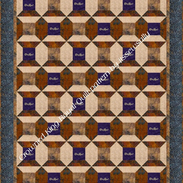 Crown Royal Quilt PDF pattern-BIG throw 58"x74" - easy OnE BlOcK pattern-lots of impact! great for confident beginner-instant download