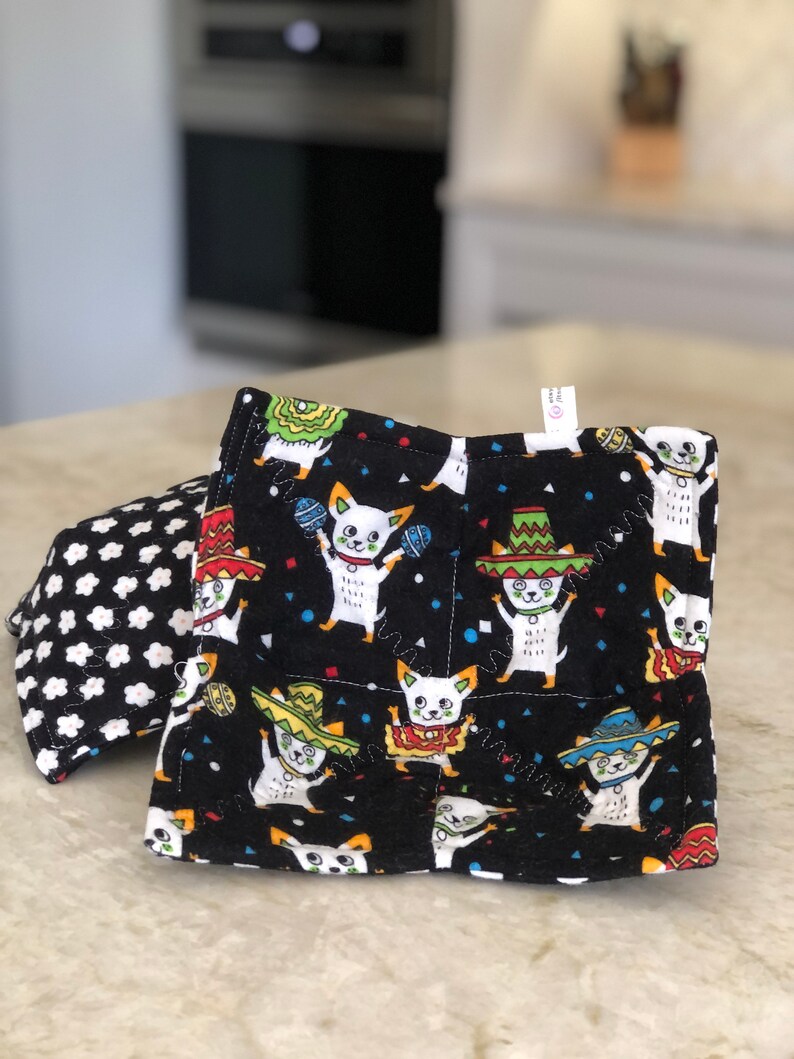 Best Microwave Bowl Cozies HaPpY DaNcInG ChIhUaHuAs make you smile Thicker, 100% Cotton FLANNEL-batting-washable-reversible-microwave safe image 8