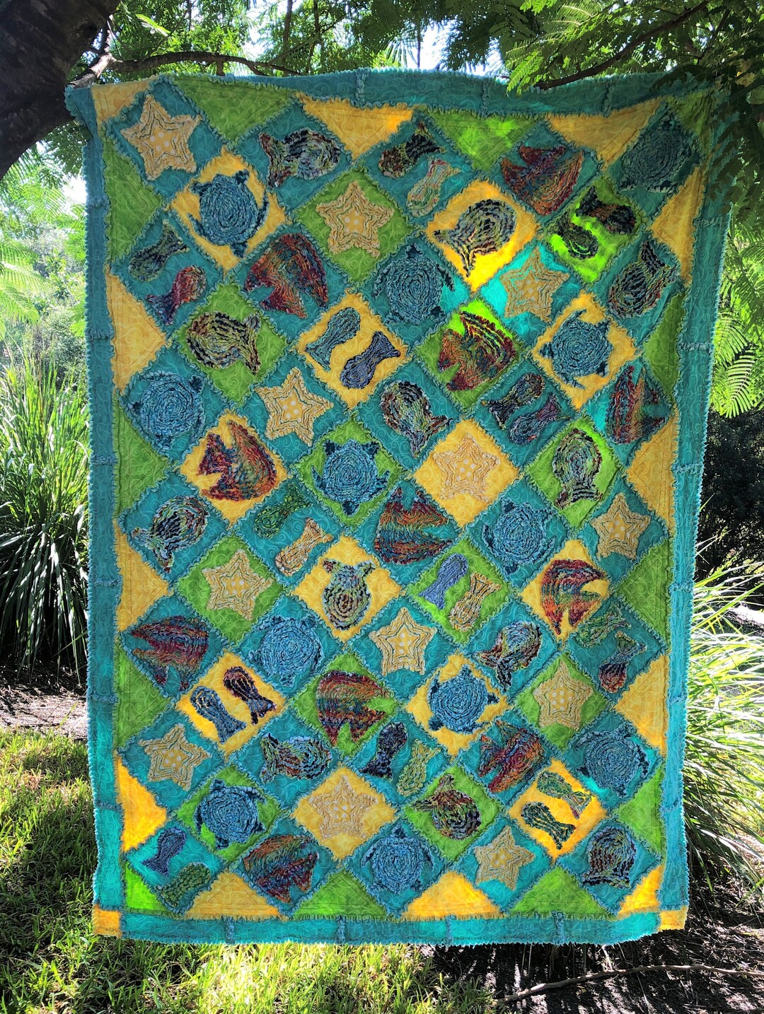 Fish Rag Quilt Rag Quilt Pattern: 3D Shredded Fish Reef, 54