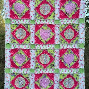 Rag Quilt PDF PATTERN-  FREE YouTube Video on how to sew this quilt! Two sizes - for kids or Lap quilt 40 X 52 or Adult throw size 52 x 65-