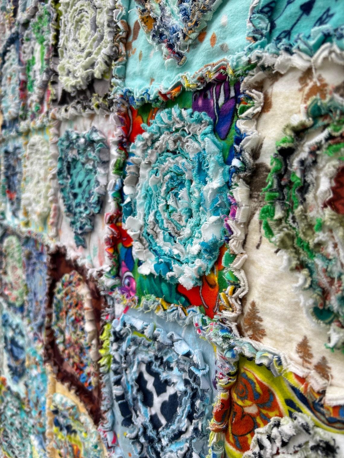 Fish Rag Quilt Jamie Quilt- Appliqued Flannel Rag Quilt Throw- 41