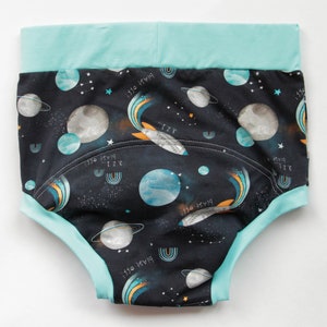 Diaper ABDL with a high fit. Space training pants by an adult boy. Adult baby boy clothing. image 2