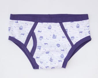 White Adult Briefs with small boats. Big Boy baby panties