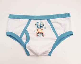 White Men's Briefs in baby style "Bear". Big Boy Briefs