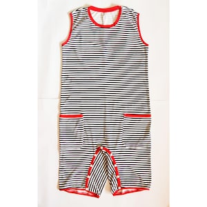 Retro adult striped romper. Overalls, homewear, sleepwear, jumpsuit, pajamas for diaper lovers