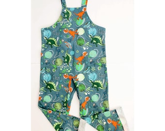 Adult jumpsuit with straps. Walking Dino clothes for littles big boys. Put it on a diaper, babycore style