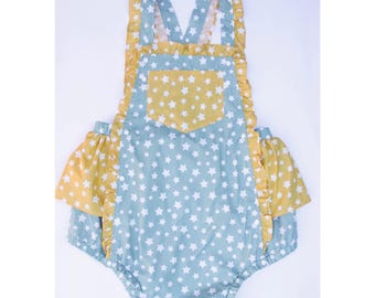 Adult littles clothes Star jumpsuit for diaper lovers. Bubble with frills