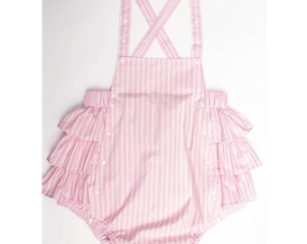 Adult pink femboy jumpsuit. Bubble with frills, put it on a diaper. Summer clothes for littles