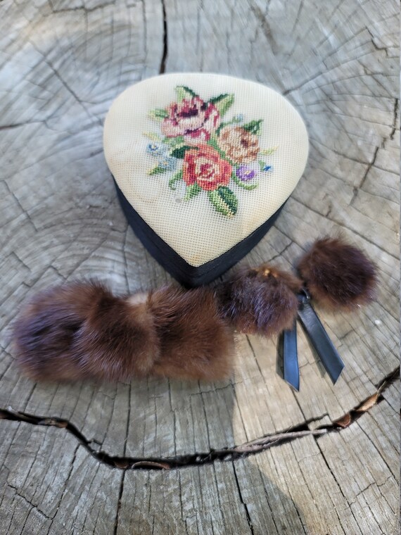 Darling 1940s antique mink fur brooch pair with ne