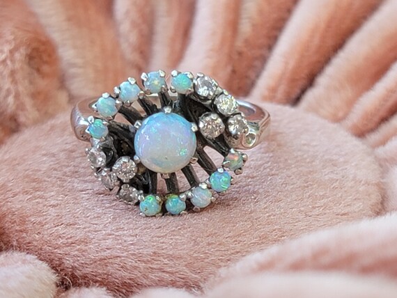 Art Deco diamond and opal engagement ring - image 3