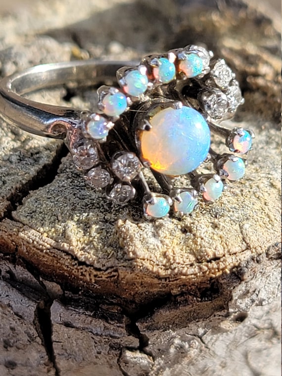 Art Deco diamond and opal engagement ring - image 2