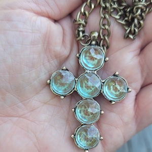 Large Antique Saphiret Cross Pendant/Necklace