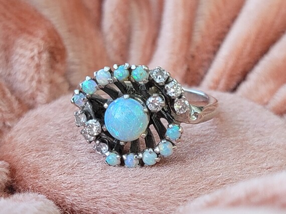 Art Deco diamond and opal engagement ring - image 4