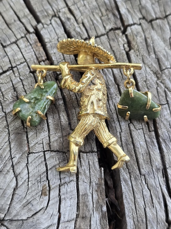 Vintage Asian water man brooch