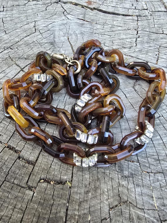 Crew faux tortoise shell and rhinestone necklace