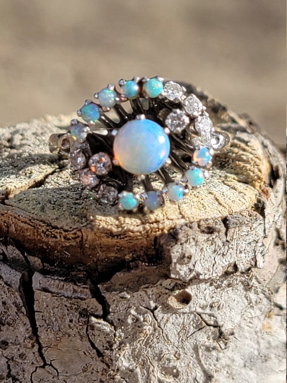 Art Deco diamond and opal engagement ring