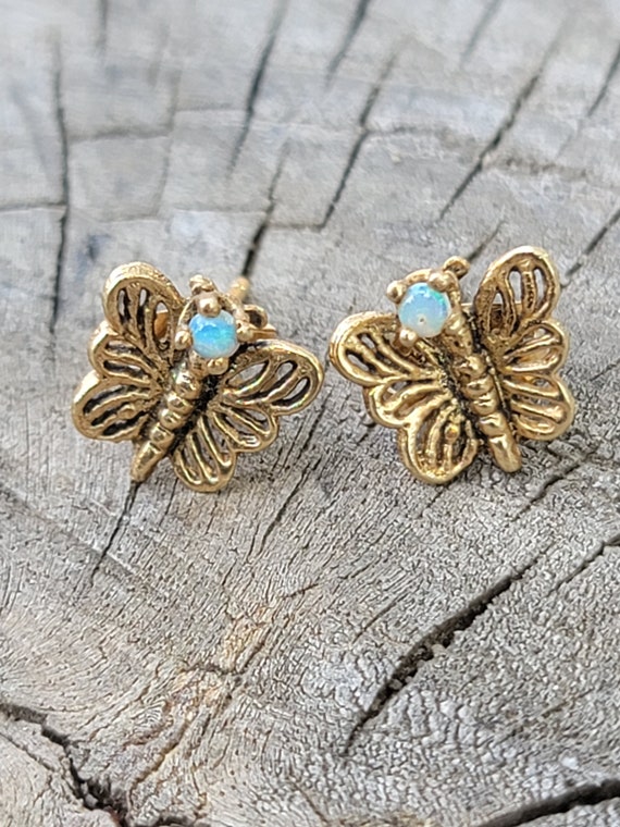 Precious Lil 14k butterfly and opal stud earrings