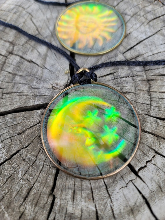 Vintage 90s holographic moon and sun pendants