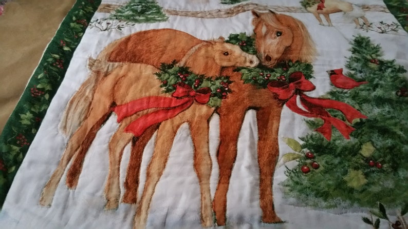 Mother Horse With Colt Baby Quilt Handmade 4 Layer Warm Baby Blanket