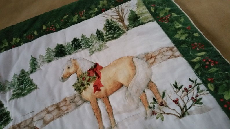 Mother Horse With Colt Baby Quilt Handmade 4 Layer Warm Baby Blanket