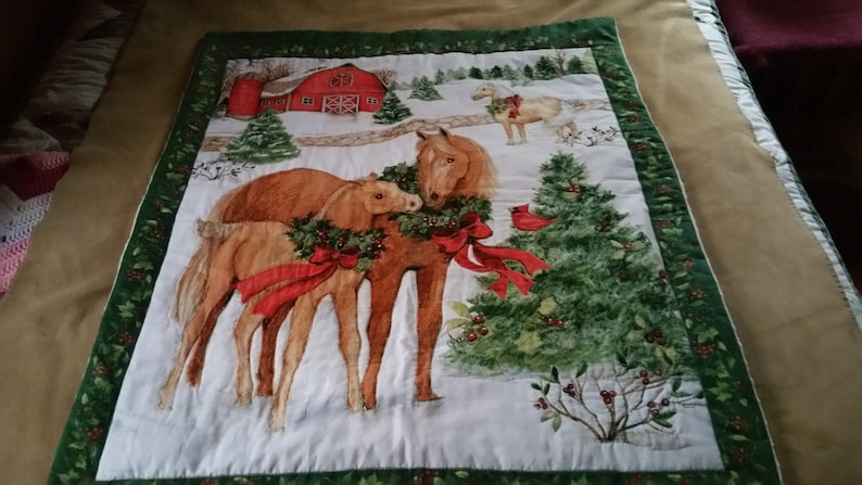 Mother Horse With Colt Baby Quilt Handmade 4 Layer Warm Baby Blanket