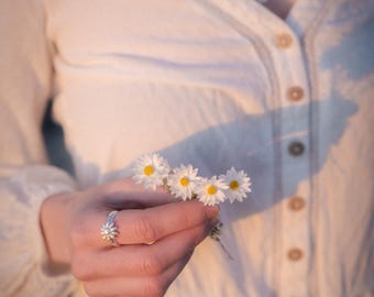 Anillo de plata de ley con flor de franela, joyería botánica