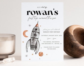 Modern Space Geburtstagseinladung, Modern Space Birthday Invite, EDITIERBAR, INSTANT DOWNLOAD - A012