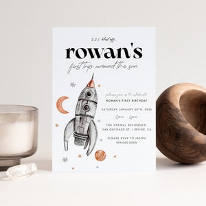 Modern Space Birthday Invitation, Editable Rocket Invite (Instant Download)