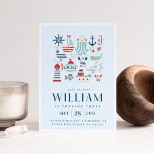 Modern Nautical Birthday Invitation, Sail Boat Birthday Invite, EDITABLE, INSTANT DOWNLOAD - A022623