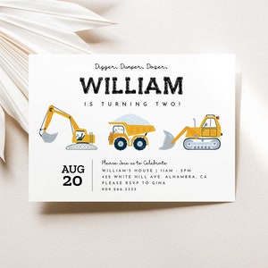 Construction Birthday Invitation, Modern Minimalist Transportation Invite INSTANT DOWNLOAD - A628