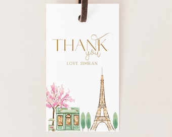 Paris Birthday Thank You Tag, Paris Birthday Thank You Favor Tag, Gift Tag EDITABLE, INSTANT DOWNLOAD A010
