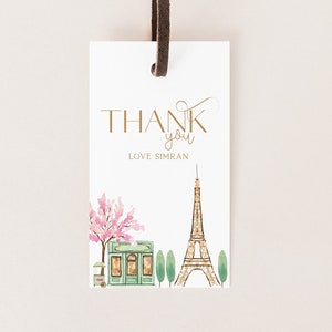 Paris Birthday Thank You Tag, Paris Birthday Thank You Favor Tag, Gift Tag EDITABLE, INSTANT DOWNLOAD A010