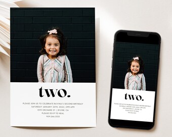 Minimalist Birthday Invitation, Modern Photo Birthday, Editable Template (Digital Download)