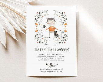 Cute Halloween Party Invitation  | Costume Party | Modern Halloween Invite, EDITABLE, INSTANT DOWNLOAD