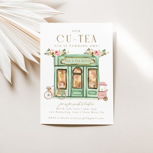 Tea Party Invitation  | Boba Tea Birthday | Cute Tea Party Birthday Invite, EDITABLE, INSTANT DOWNLOAD - A038