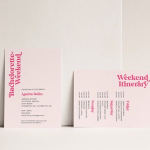 Bachelorette Weekend Invitation + itinerary, Retro Modern Minimal Bachelorette Invitation, Weekend Itinerary Invitation Template A017