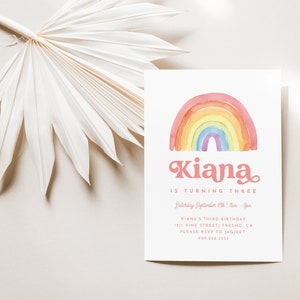 Rainbow Invitation  | Rainbow Birthday | Modern Retro Boho Rainbow Birthday Invite, EDITABLE, INSTANT DOWNLOAD