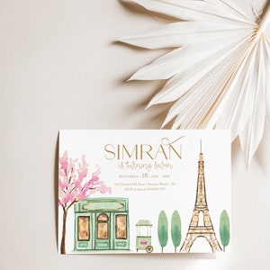 Paris Birthday Invitation, Eiffel Tower Invite (Editable, Instant Download)