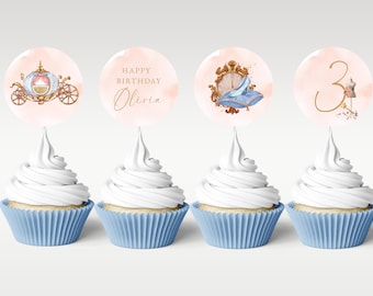 Prinzessin Geburtstag Cupcake Toppers | Bearbeitbares Party Dekor (Digitaler Download)