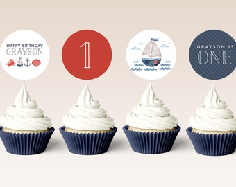 Nautische Geburtstags-Kuchenstecker, bearbeitbares Partydekor (Instant Download)