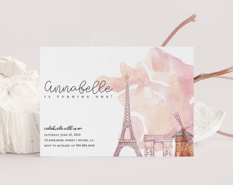 Paris Birthday Invitation, Eiffel Tower, EDITABLE (Digital Download)