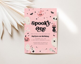 Cute Halloween Birthday Invitation  | Spooky One Birthday | Modern Birthday Invite, EDITABLE, INSTANT DOWNLOAD