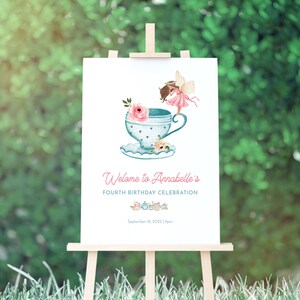 Tea Party Welcome Poster | Tea Birthday | Modern Tea Party Welcome Sign, EDITABLE, INSTANT DOWNLOAD - A038