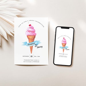 Ice Cream Birthday Invitation, Ice Cream Birthday Invite, ice cream cone, EDITABLE, INSTANT DOWNLOAD image 4