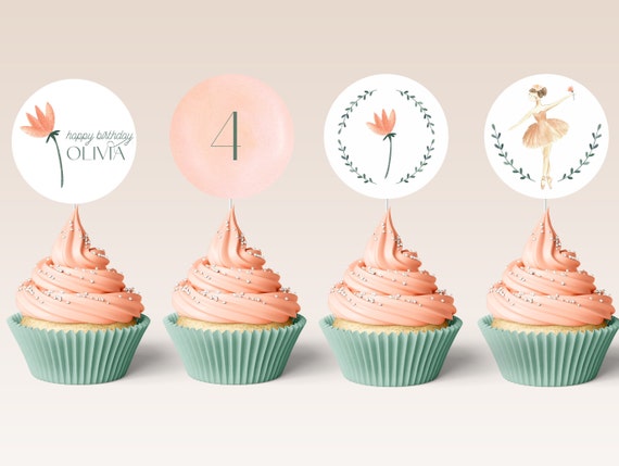 Ballerina Birthday Cupcake Toppers, Modern Ballerina Birthday Cupcake ...